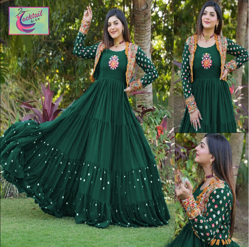 Designer Silk Embroidered Maxi with Koti - 2 PCs Fashion Fantasia