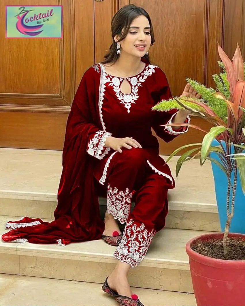 Cotton Embroidered Suit with Dupatta - 3 PCs Fashion Fantasia Store