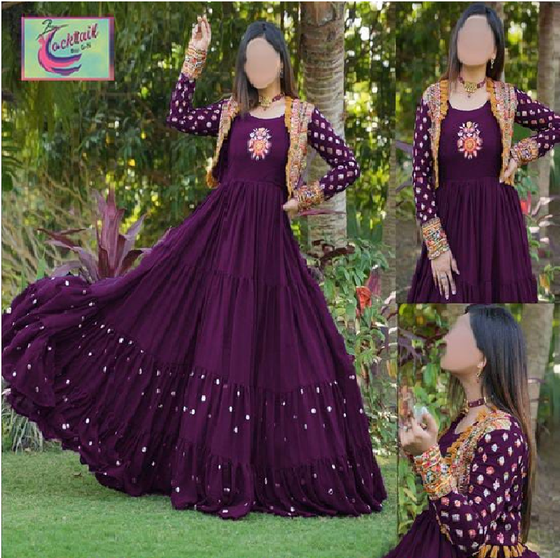 Designer Silk Embroidered Maxi with Koti - 2 PCs Fashion Fantasia