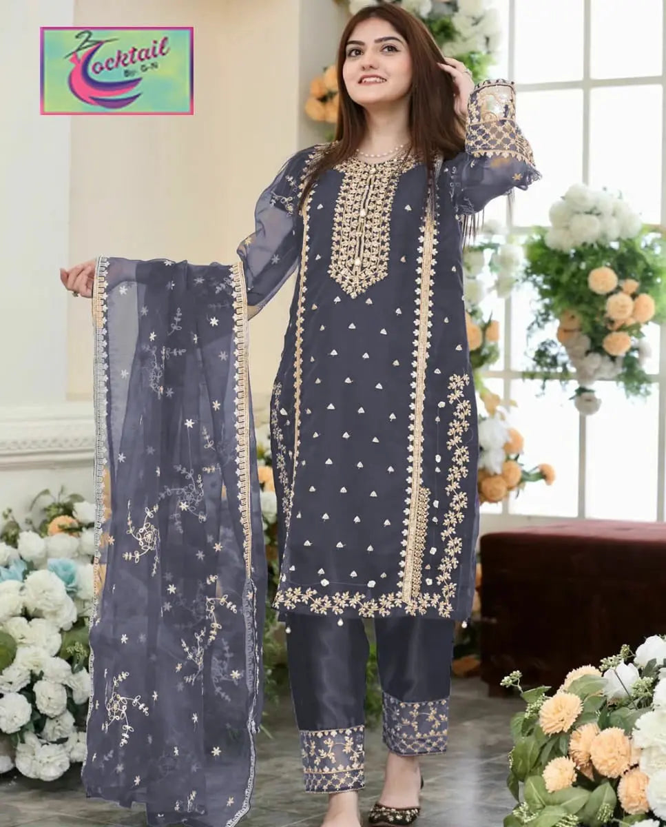 Organza Embroidered Suit with Dupatta - 3 PCs Fashion Fantasia Store