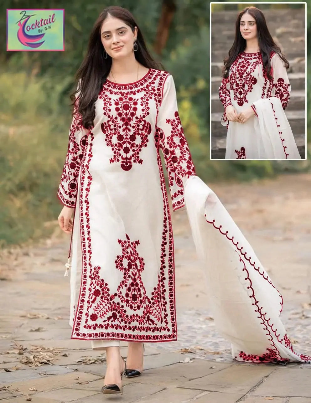 Organza Embroidered Suit with Dupatta - 3 PCs Fashion Fantasia Store