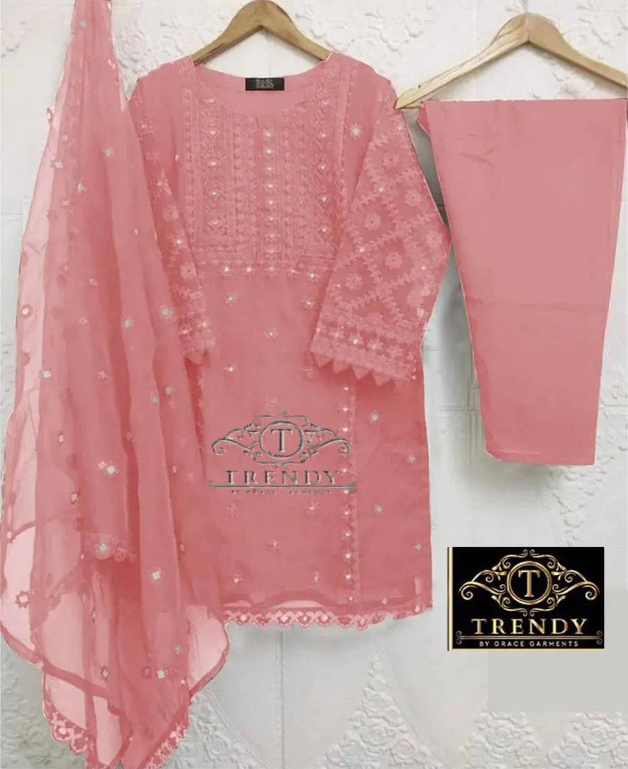 Organza Embroidered Suit with Dupatta - 3 PCs Fashion Fantasia Store