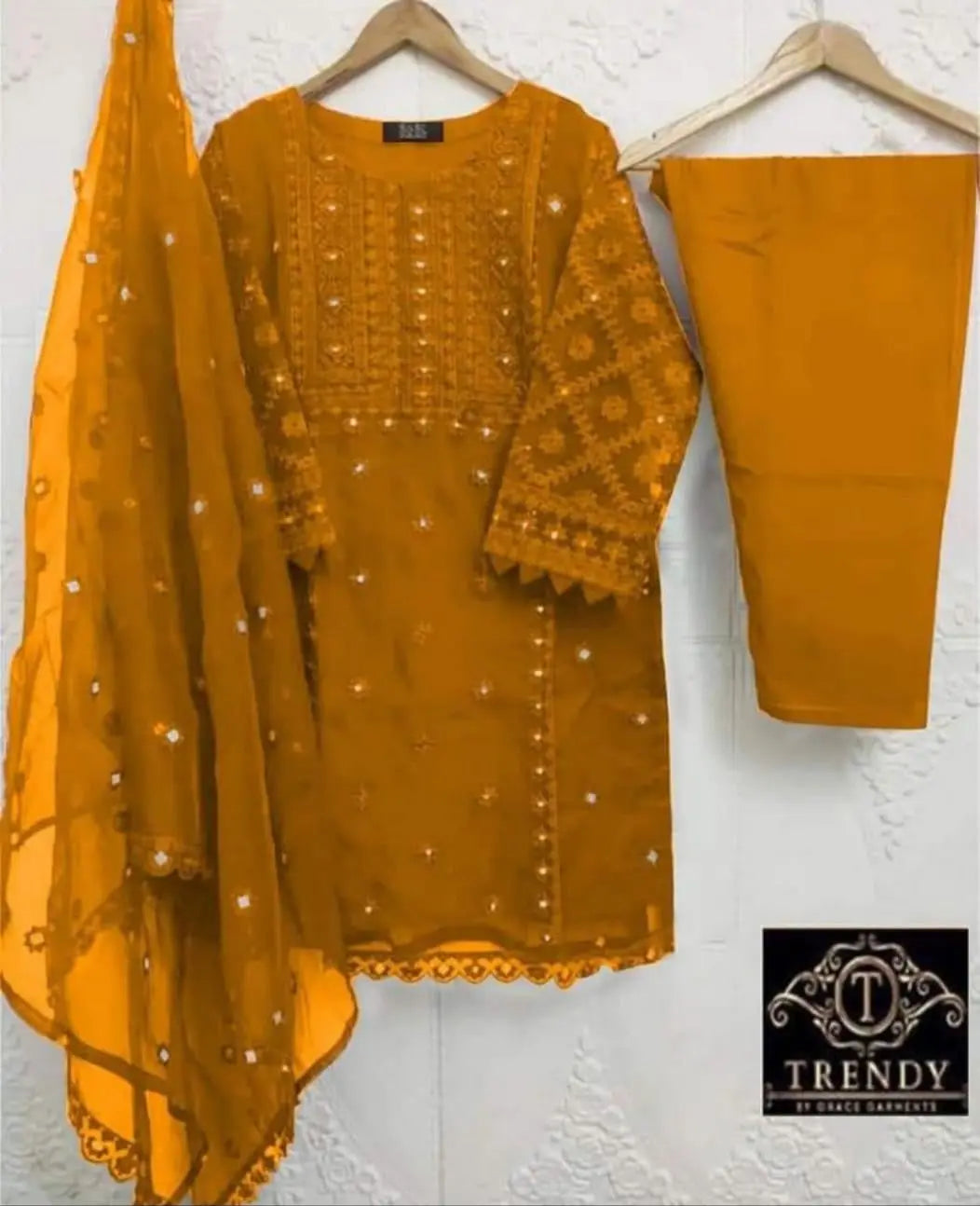 Organza Embroidered Suit with Dupatta - 3 PCs Fashion Fantasia Store