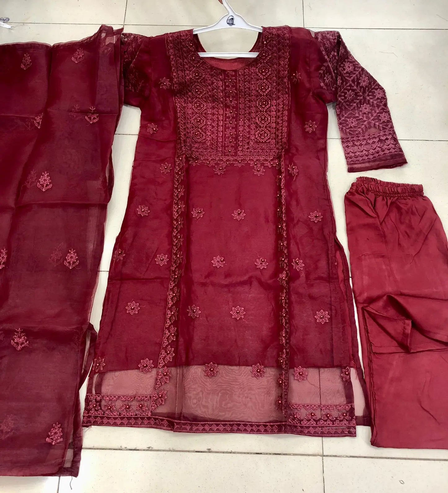 Organza Embroidered Suit with Dupatta - 3 PCs Fashion Fantasia Store