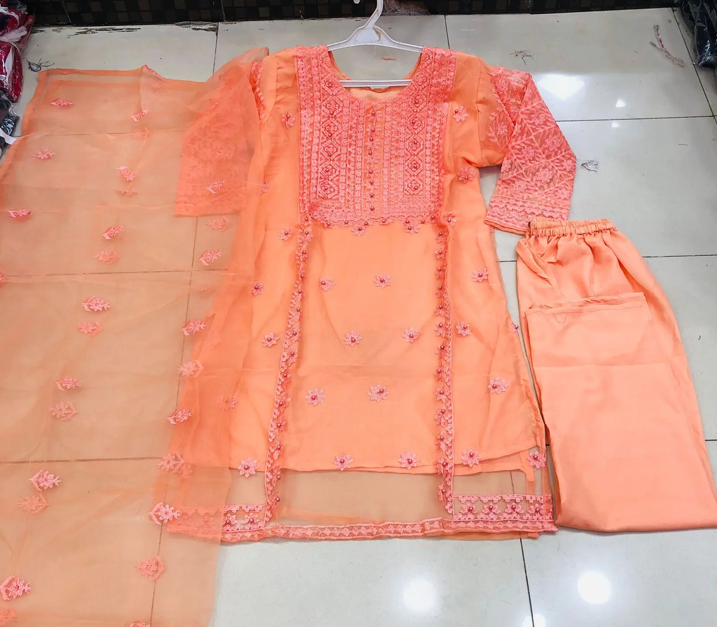 Organza Embroidered Suit with Dupatta - 3 PCs Fashion Fantasia Store