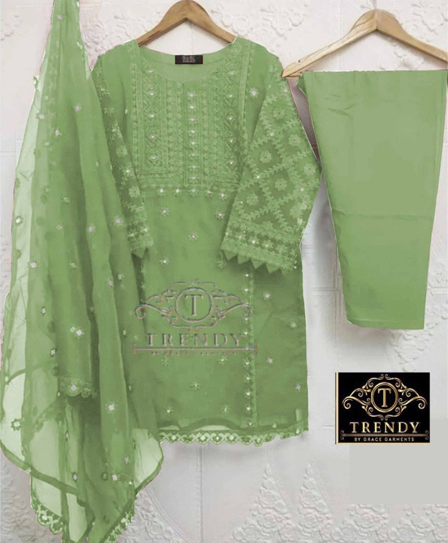 Organza Embroidered Suit with Dupatta - 3 PCs Fashion Fantasia Store