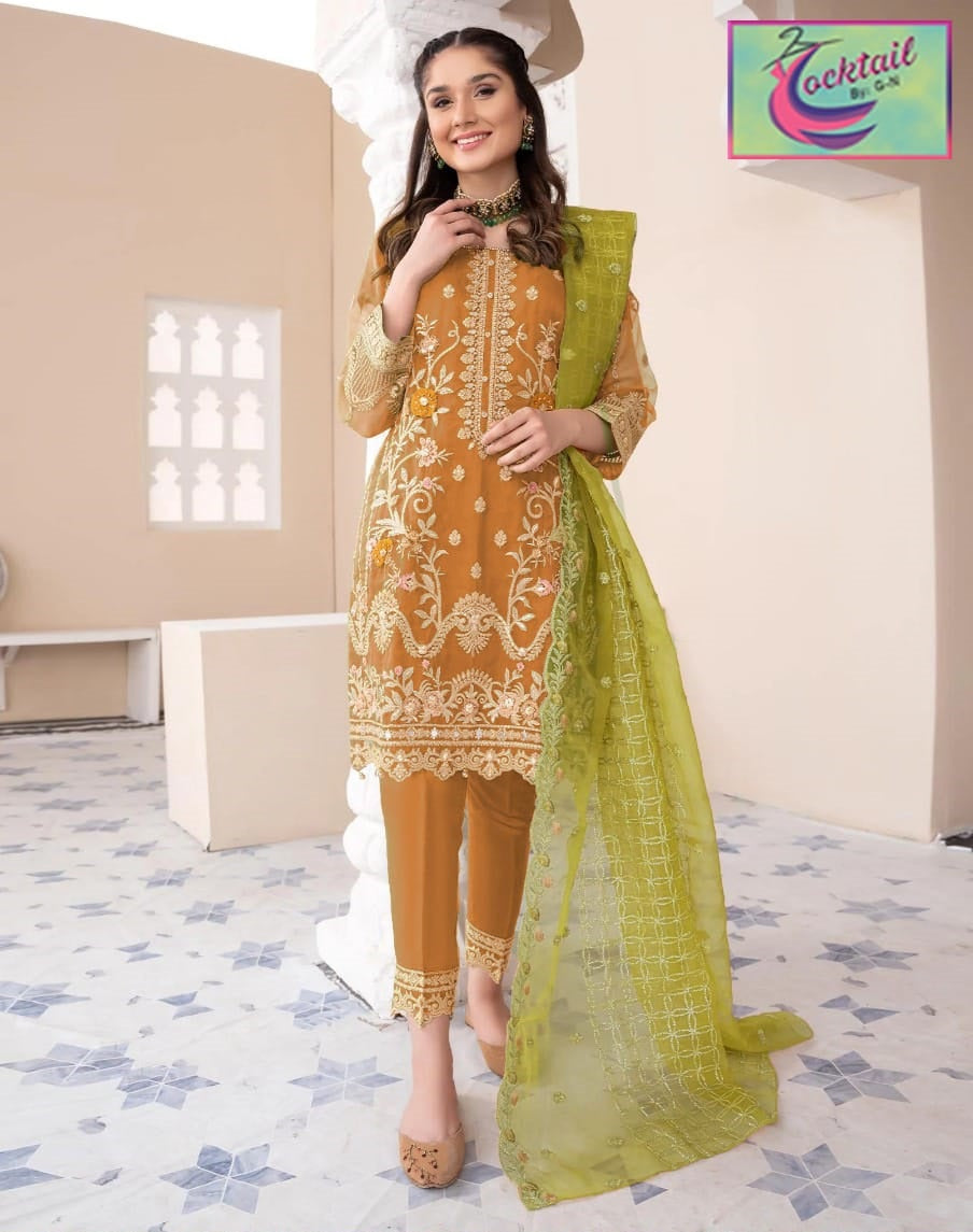 Organza Embroidered Suit with Dupatta - 3 PCs Fashion Fantasia Store