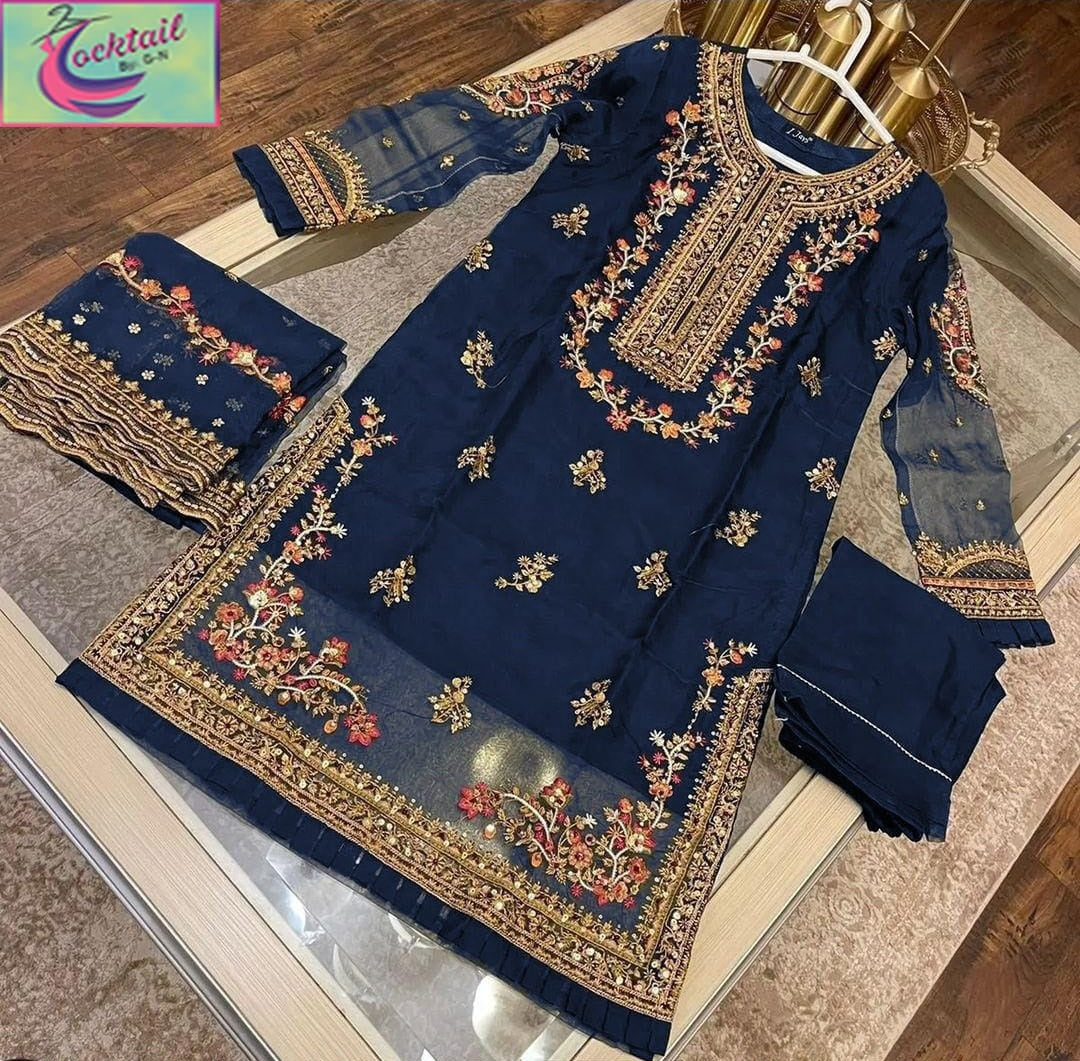 Organza Embroidered Suit with Dupatta - 3 PCs Fashion Fantasia Store