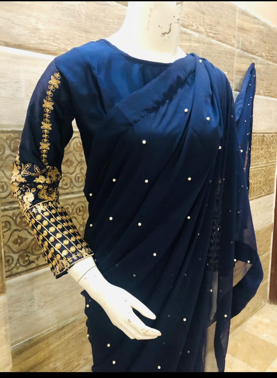 Designer Saree Embroidered and Pearl work (Ready to Wear) Fashion Fantasia Store