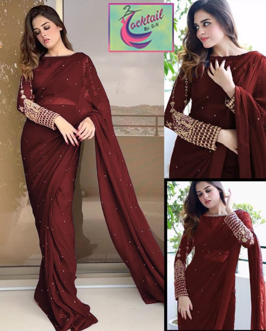 Designer Saree Embroidered and Pearl work (Ready to Wear) Fashion Fantasia Store