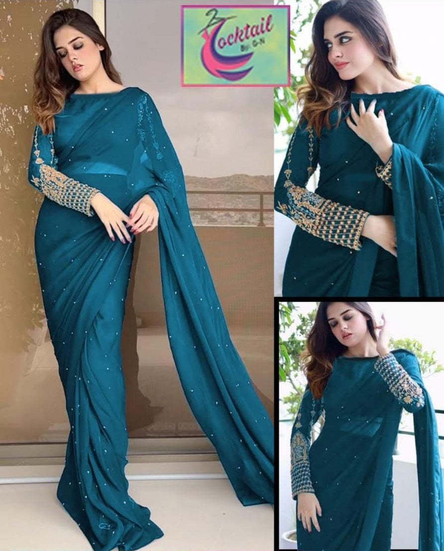 Designer Saree Embroidered and Pearl work (Ready to Wear) Fashion Fantasia Store