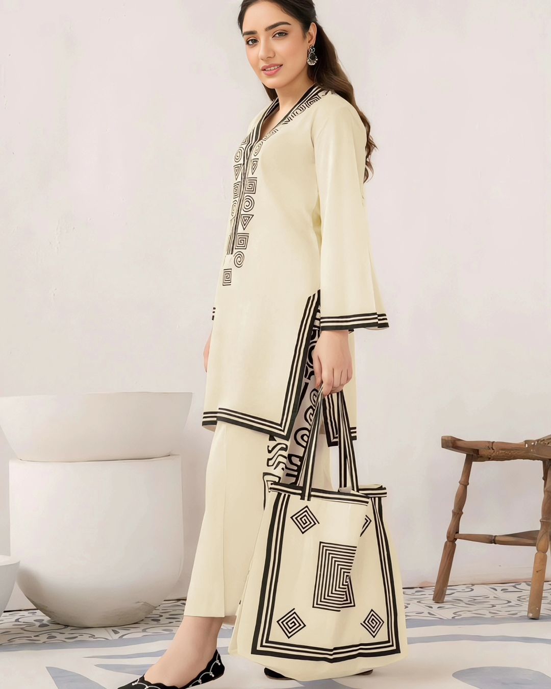 Designer Printed Suit with Hand Bag - PCs Fashion Fantasia Store