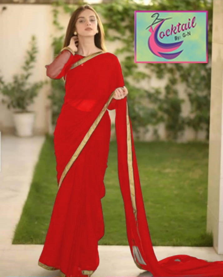 Designer Chiffon Saree with Lace Work (Ready to Wear) Fashion Fantasia Store