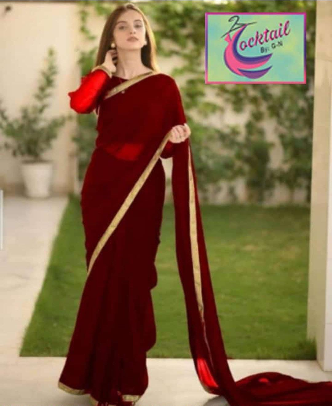 Designer Chiffon Saree with Lace Work (Ready to Wear) Fashion Fantasia Store