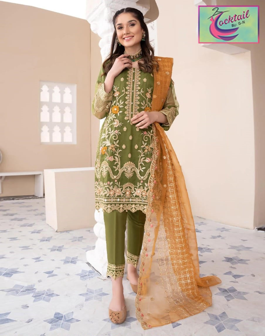 Organza Embroidered Suit with Dupatta - 3 PCs Fashion Fantasia Store