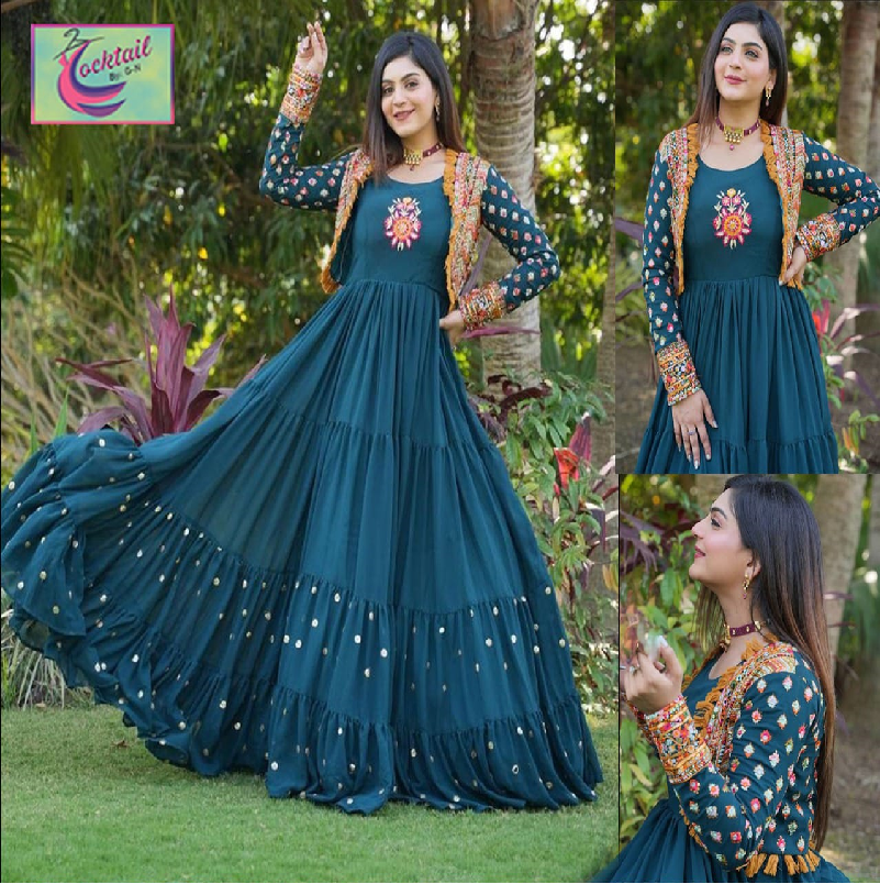 Designer Silk Embroidered Maxi with Koti - 2 PCs Fashion Fantasia