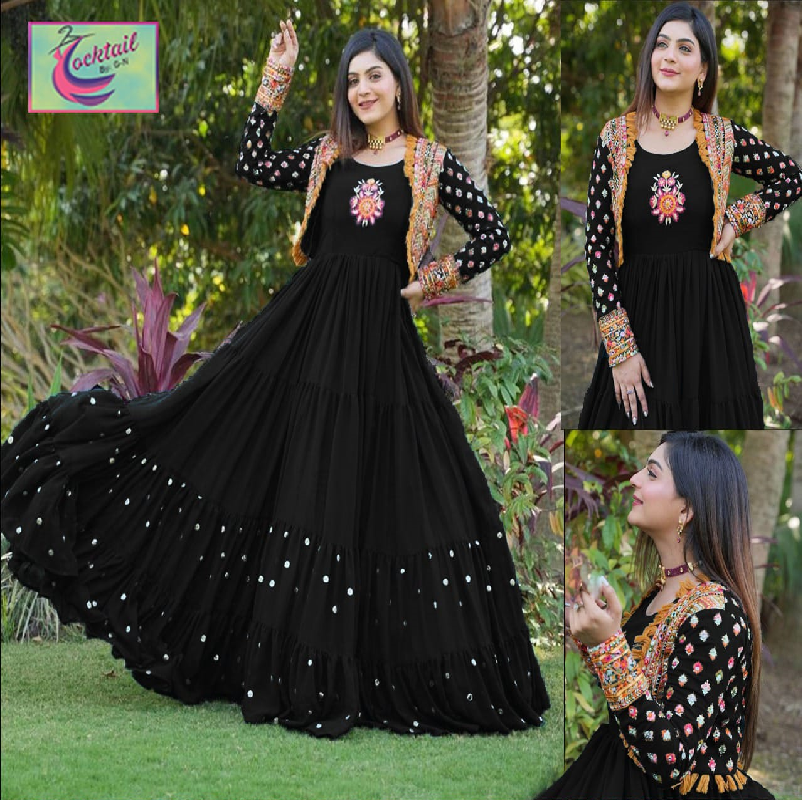 Designer Silk Embroidered Maxi with Koti - 2 PCs Fashion Fantasia